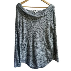 Promesa USA Black & White Marled Wide Neck Hoodie Sweater, M